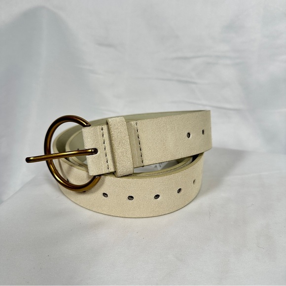 Gap Suede Leather Circle Buckle Belt Sand Beige Quiet Luxury Capsule Sz S - Picture 7 of 11